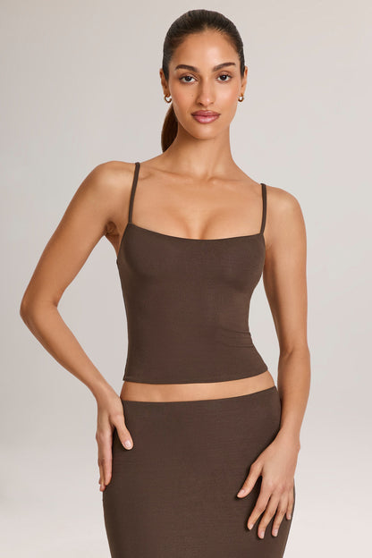 Modal Scoop-Neck Tank Top in Chocolate Brown