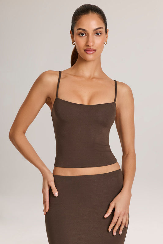 Modal Scoop-Neck Tank Top in Chocolate Brown