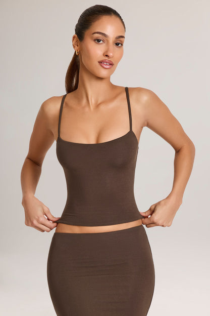 Modal Scoop-Neck Tank Top in Chocolate Brown