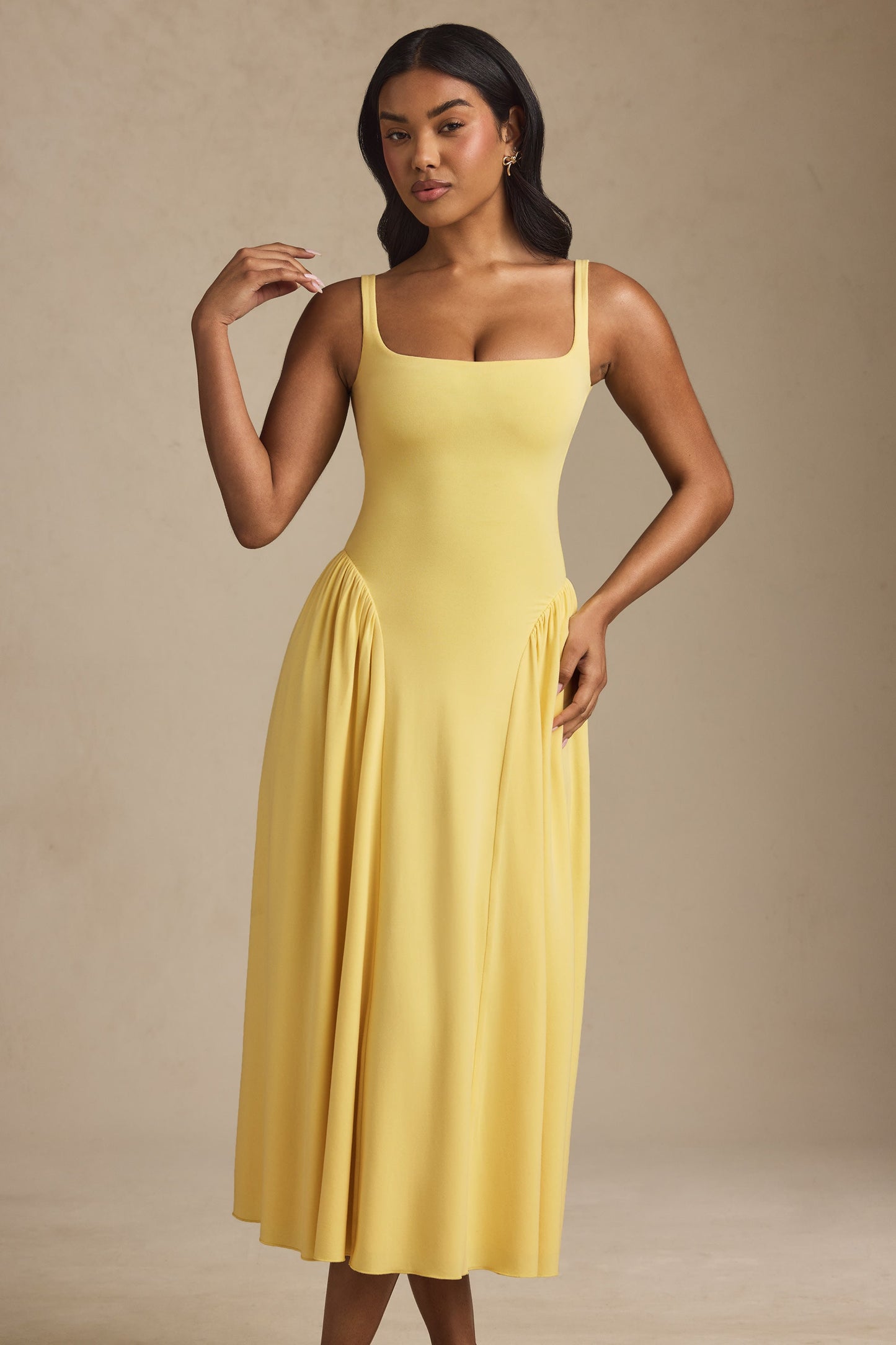 Modal A-Line Midaxi Dress in Pastel Yellow