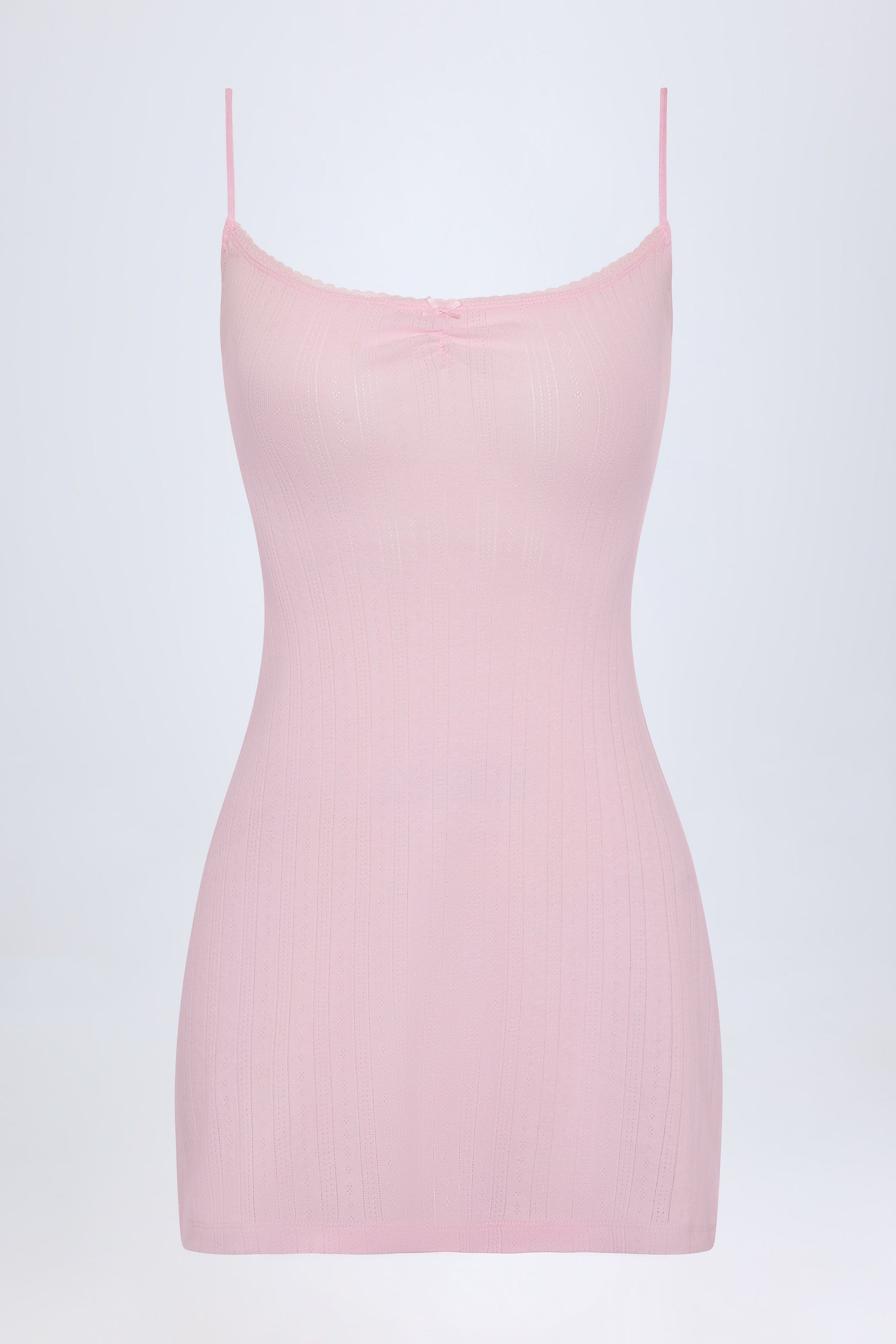 Pointelle Ruched A-Line Mini Dress in Baby Pink
