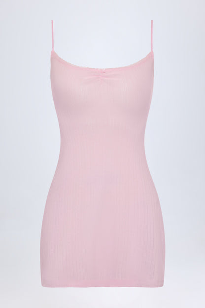 Pointelle Ruched A-Line Mini Dress in Baby Pink