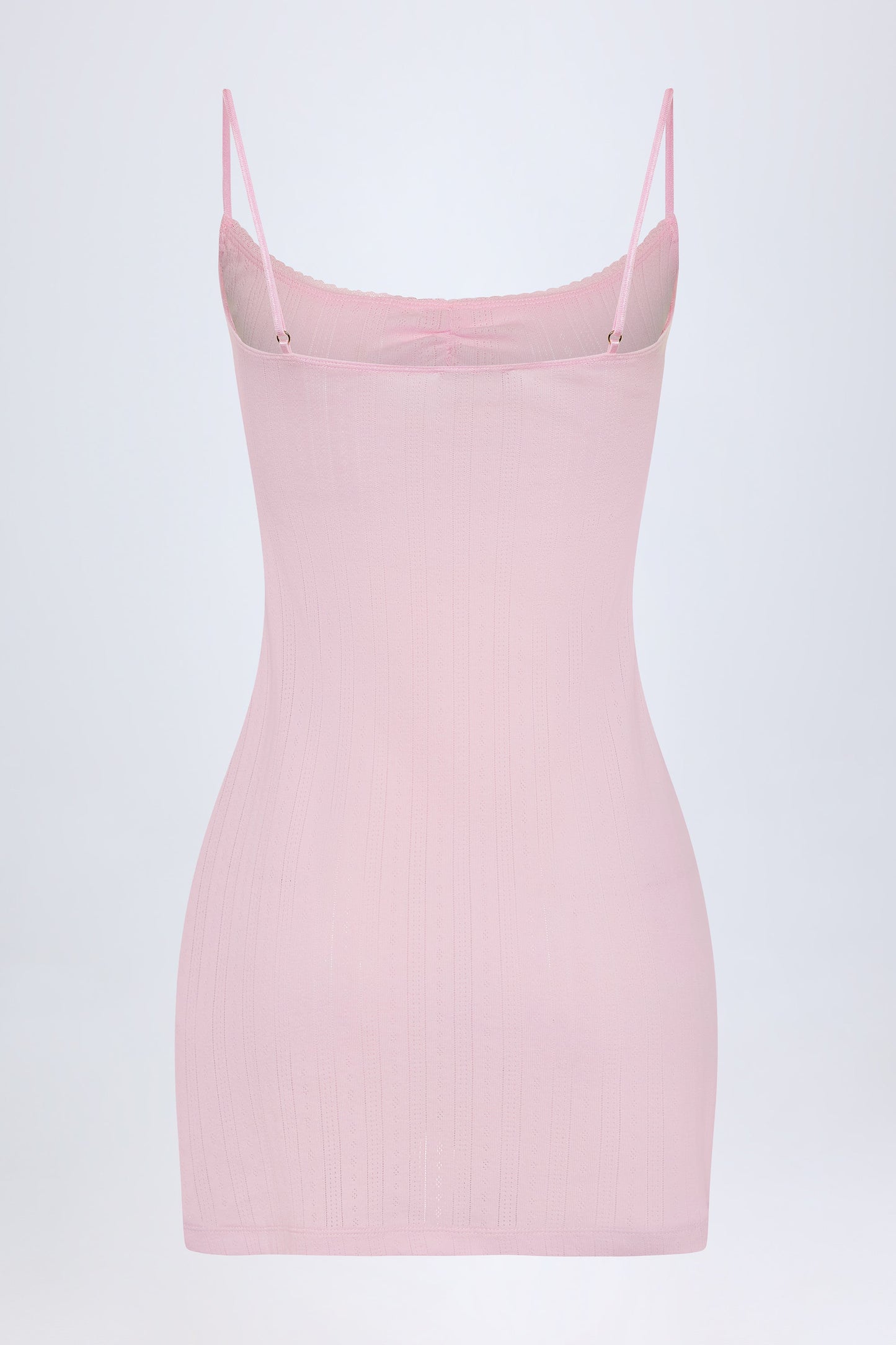 Pointelle Ruched A-Line Mini Dress in Baby Pink