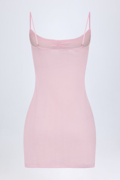 Pointelle Ruched A-Line Mini Dress in Baby Pink