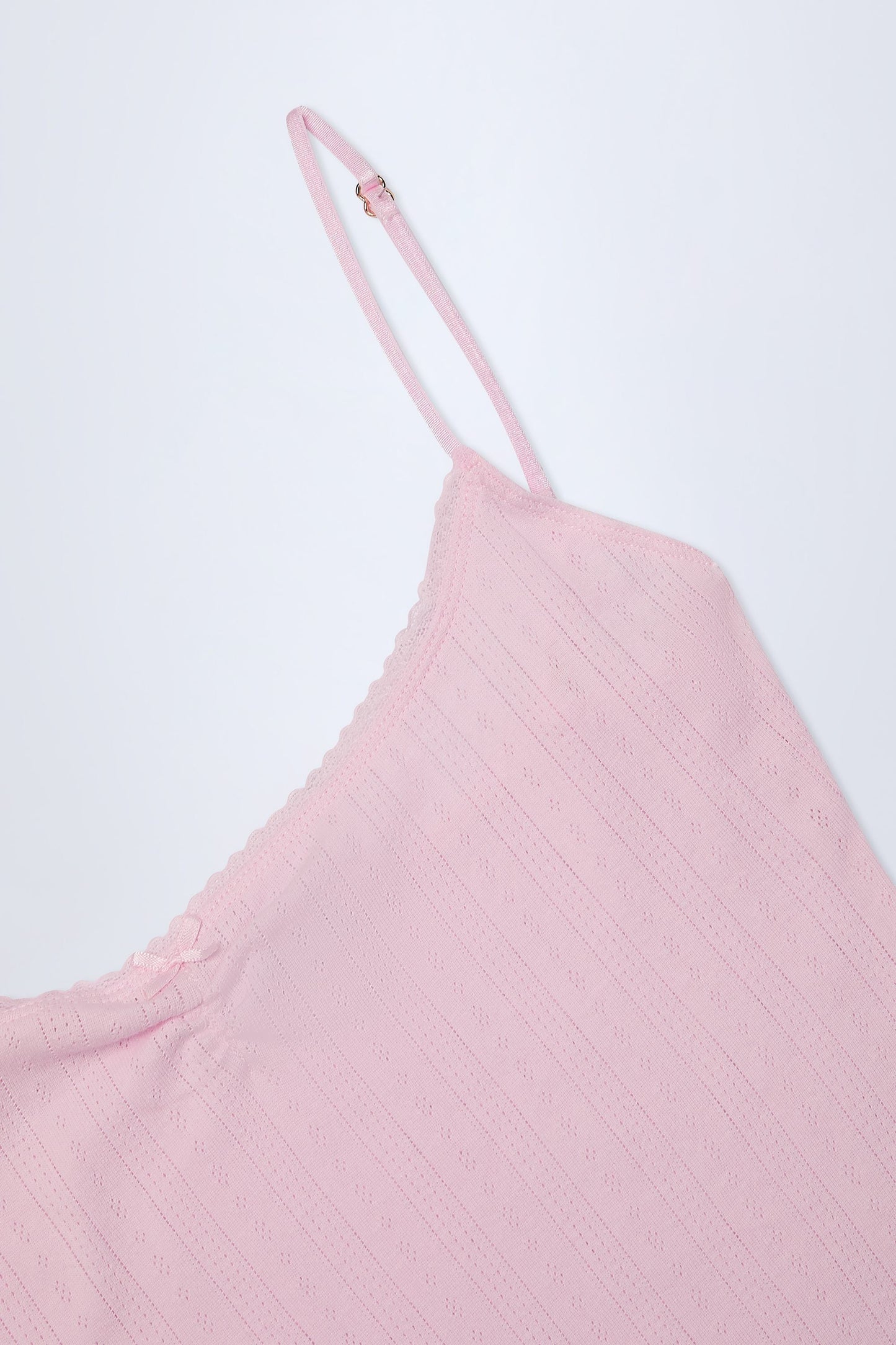 Pointelle Ruched A-Line Mini Dress in Baby Pink