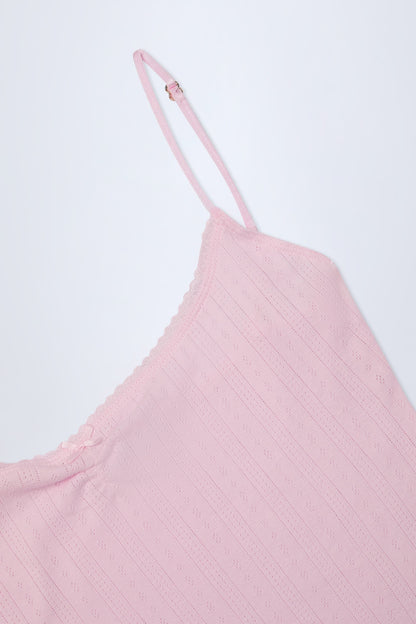 Pointelle Ruched A-Line Mini Dress in Baby Pink