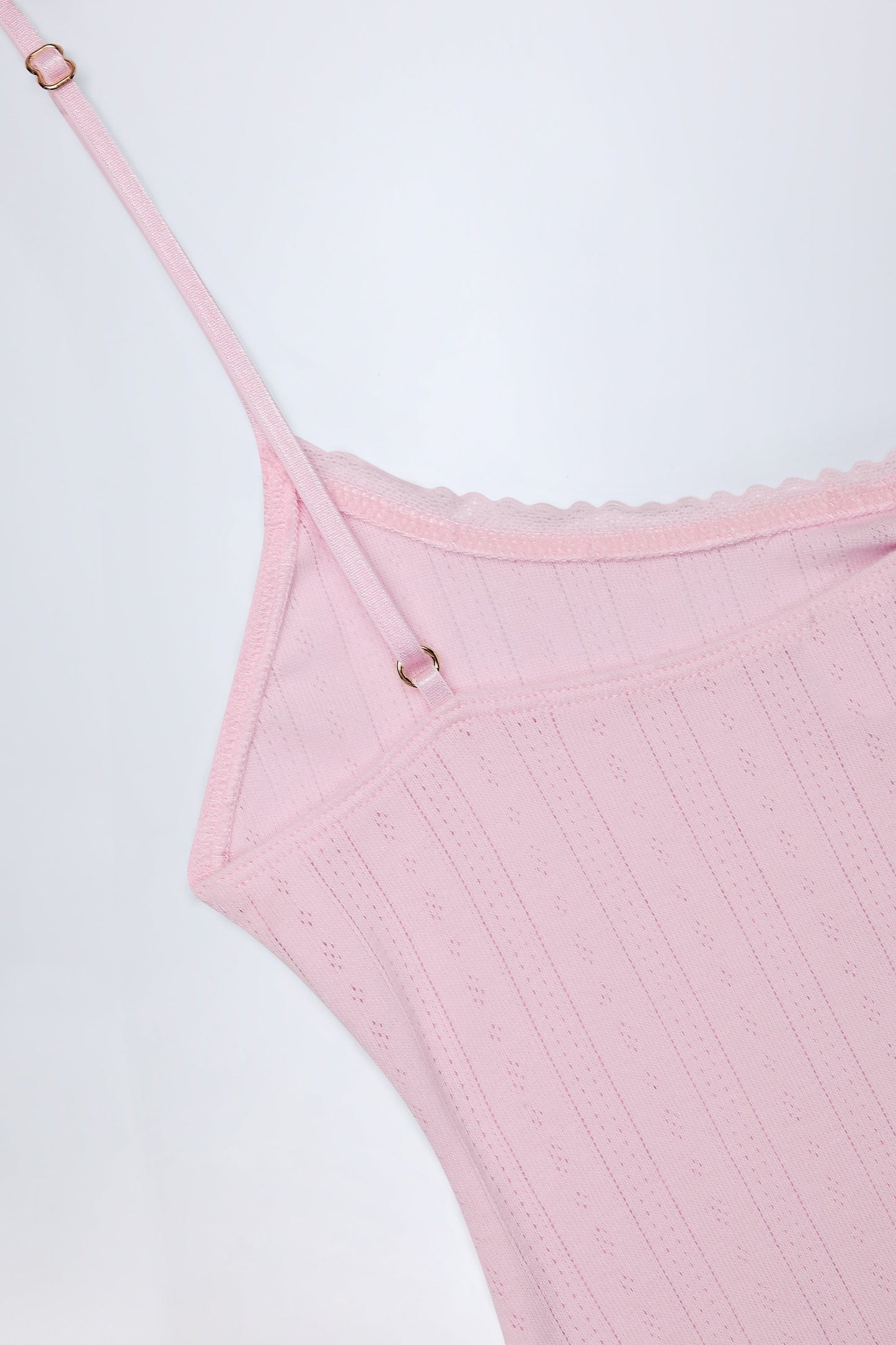 Pointelle Ruched A-Line Mini Dress in Baby Pink