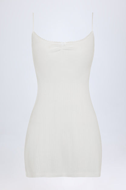 Pointelle Ruched A-Line Mini Dress in White
