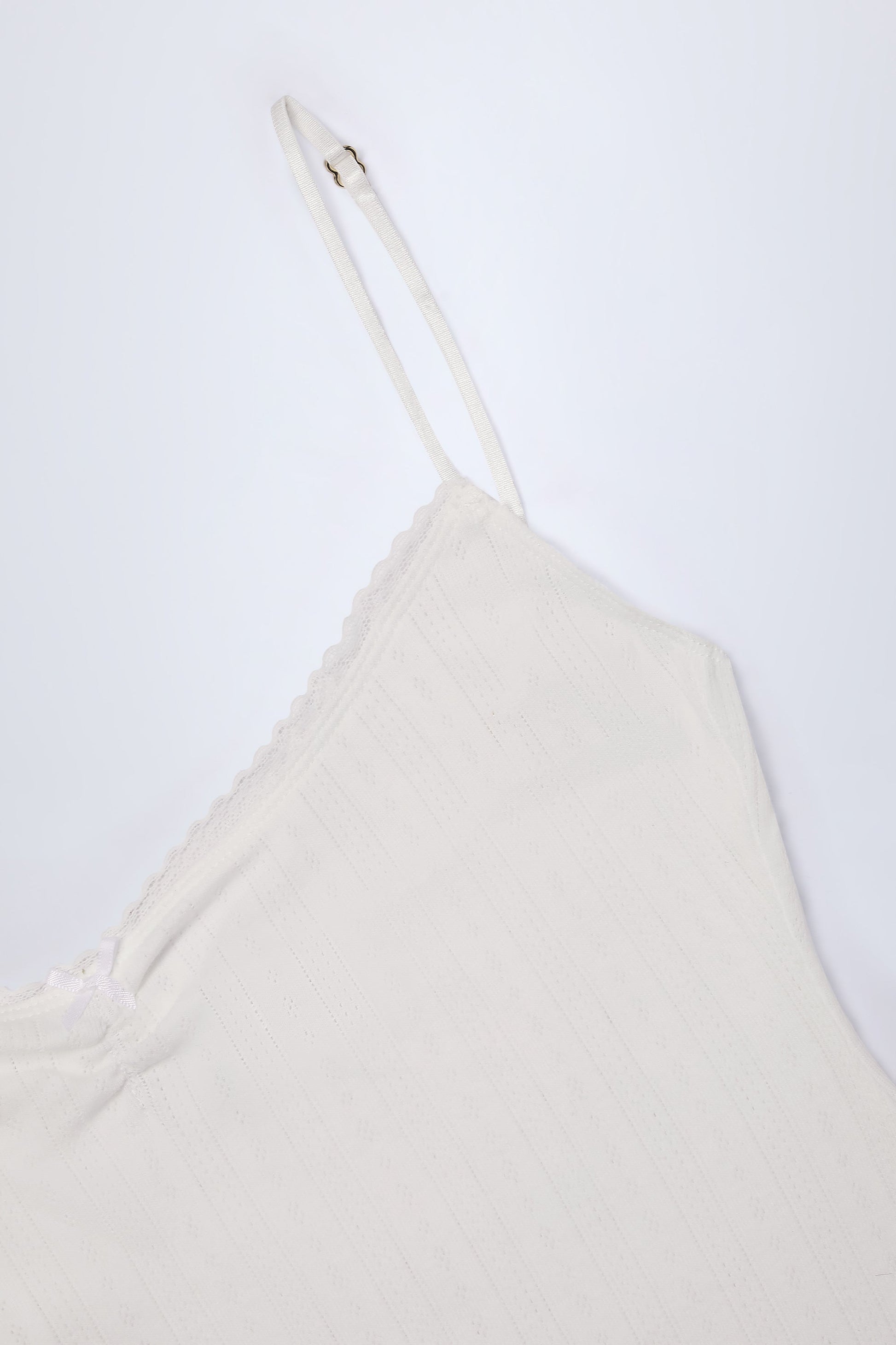 Pointelle Ruched A-Line Mini Dress in White