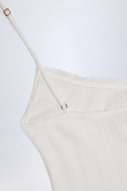 Pointelle Ruched A-Line Mini Dress in White