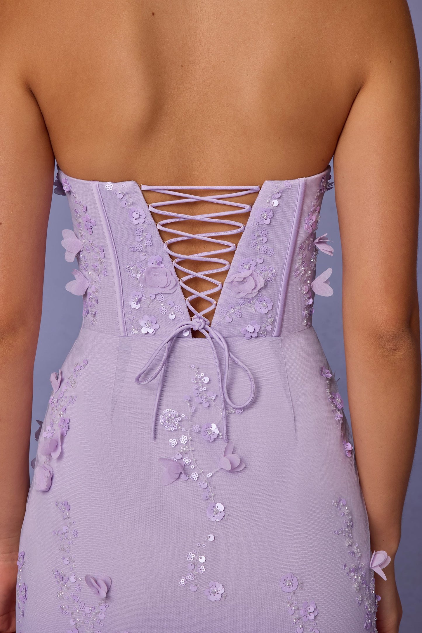 Lace-Up Corset Maxi Dress in Lilac