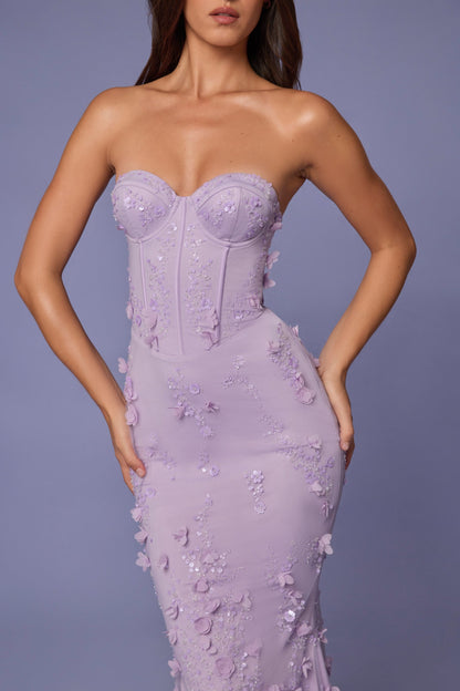 Lace-Up Corset Maxi Dress in Lilac