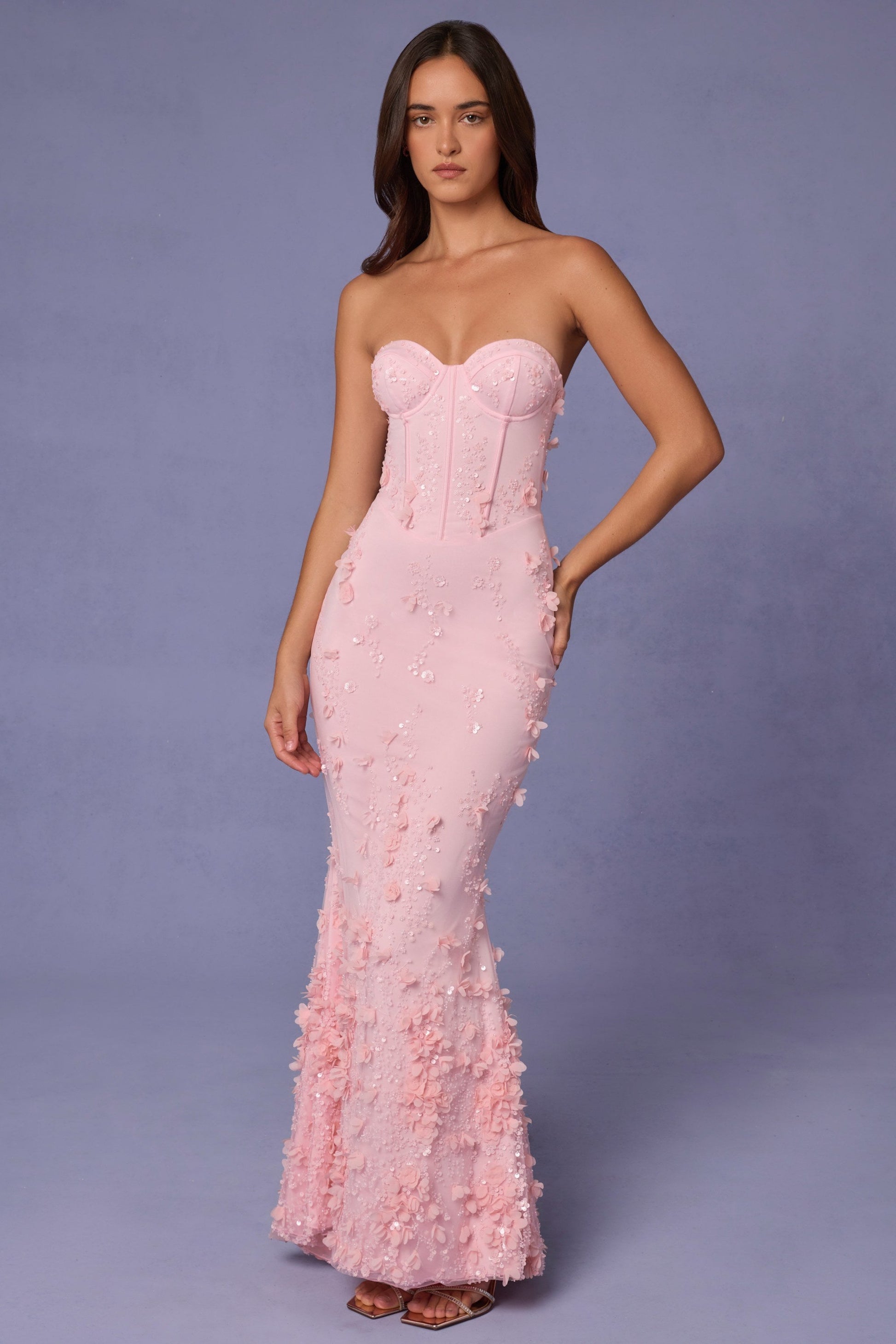 Lace-Up Corset Maxi Dress in Soft Pink
