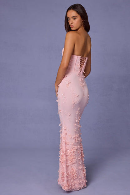 Lace-Up Corset Maxi Dress in Soft Pink