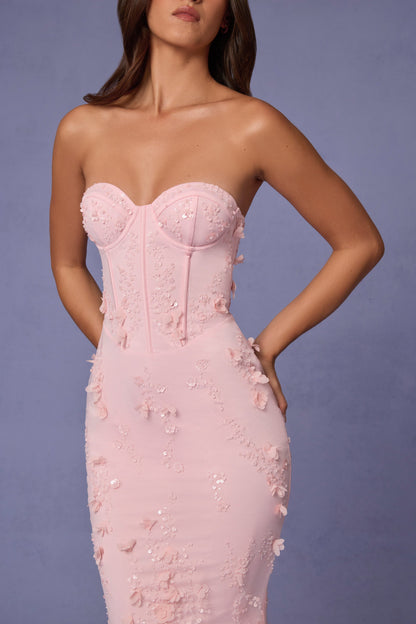 Lace-Up Corset Maxi Dress in Soft Pink
