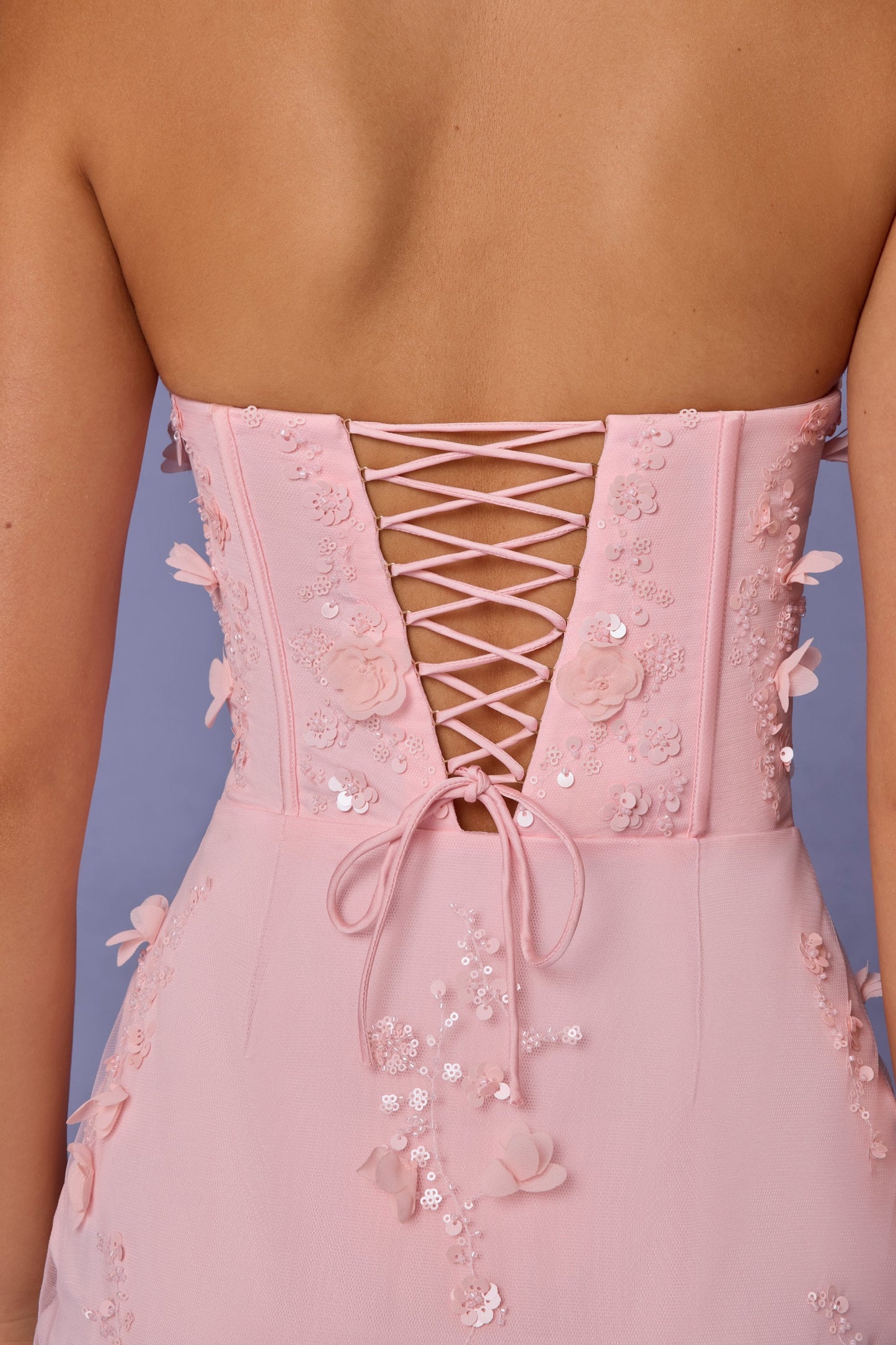 Lace-Up Corset Maxi Dress in Soft Pink