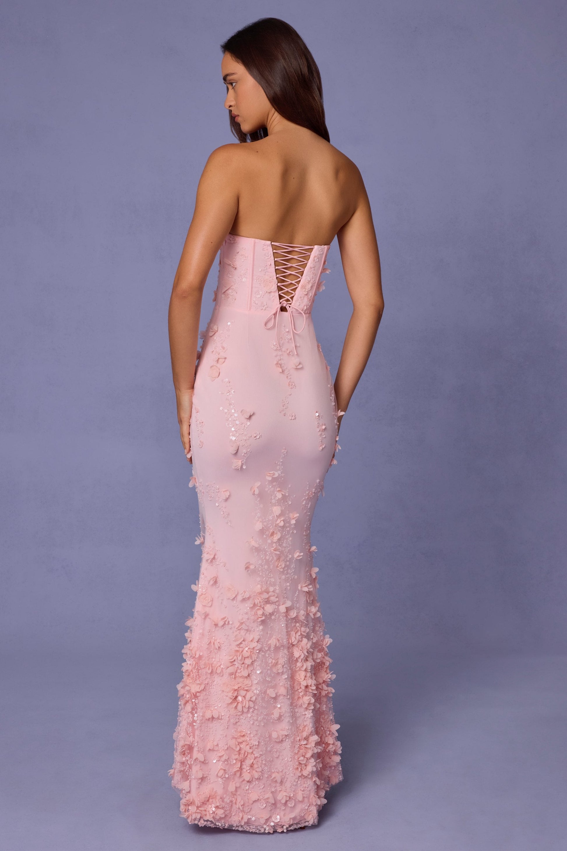 Lace-Up Corset Maxi Dress in Soft Pink