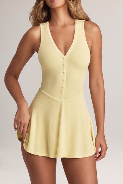 Modal Button-Detail A-Line Mini Dress in Lemon Sherbet