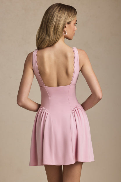 Scallop-Trim A-Line Mini Dress in Soft Pink