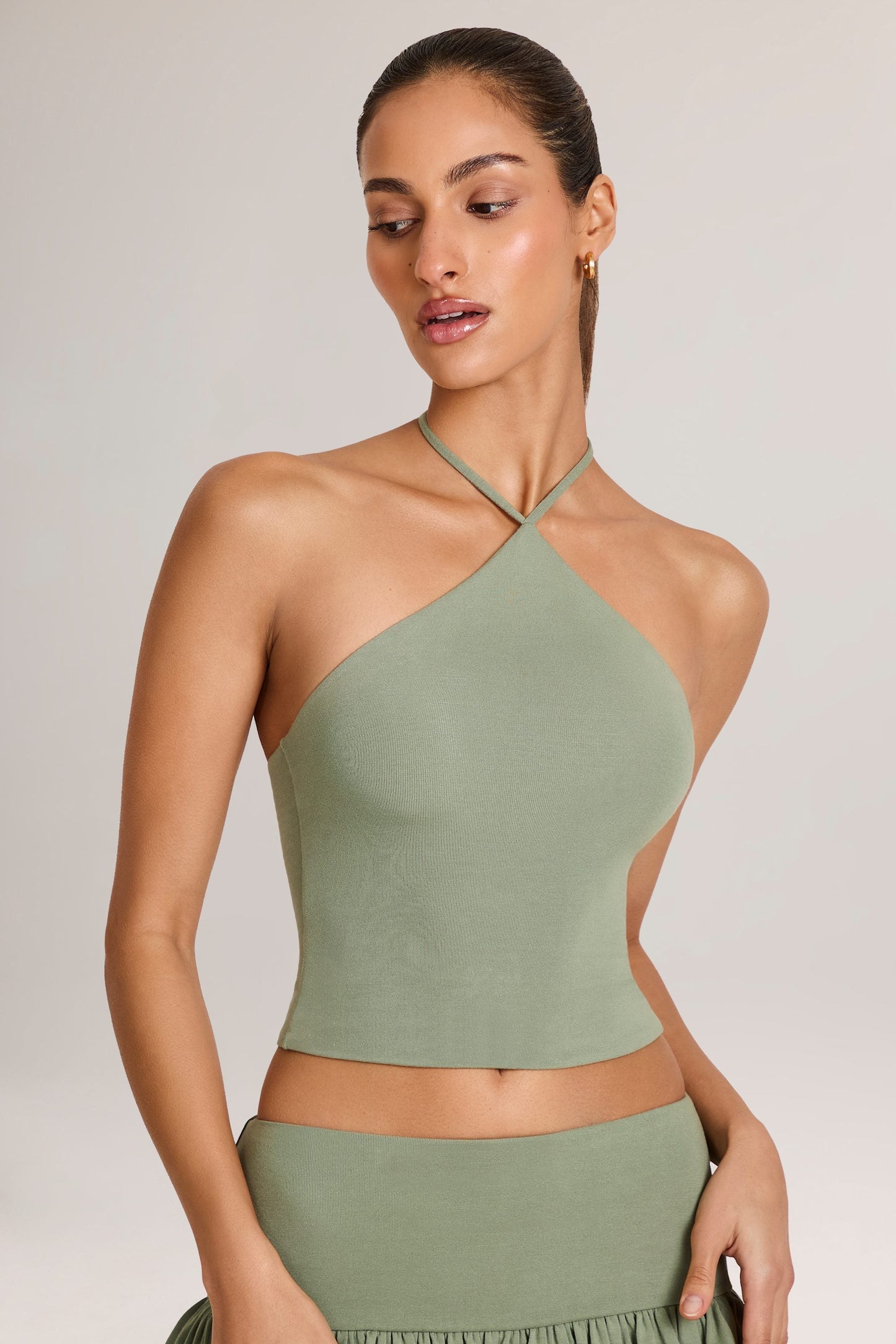 Modal Halterneck Top in Sage Green