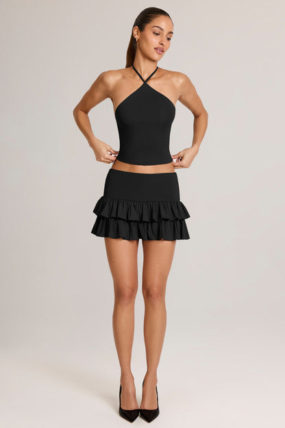Modal Ruffle Mid-Rise Mini Skirt in Black
