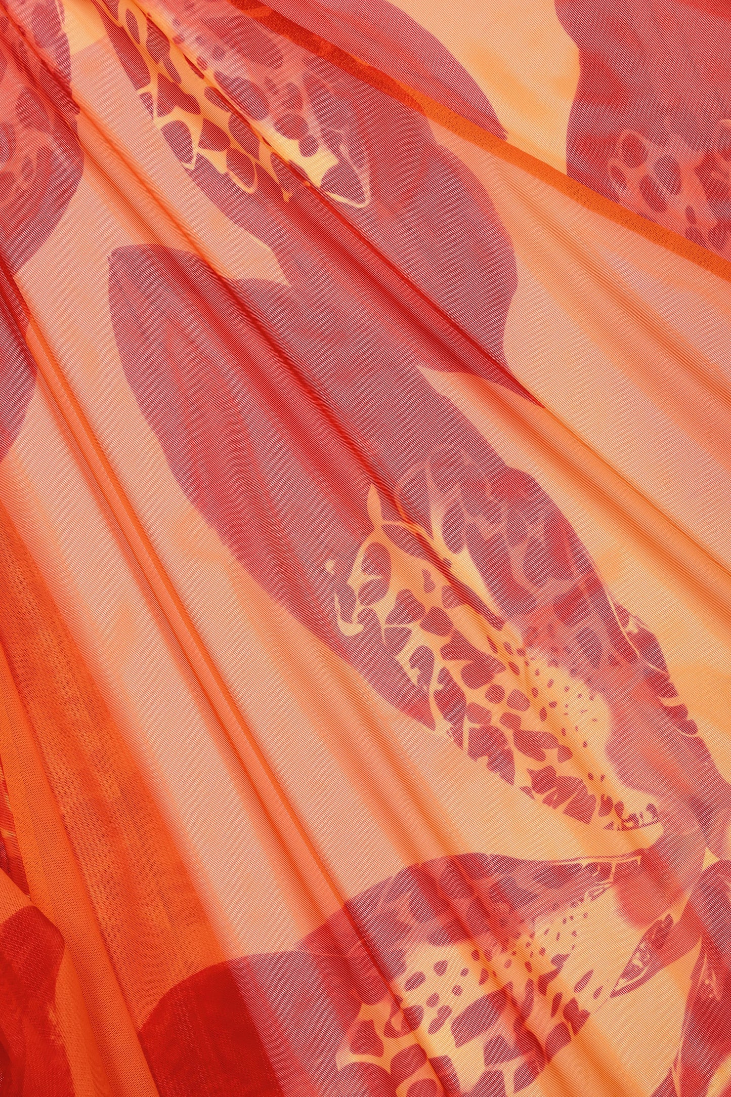 Ruched Hardware-Detail Fishtail Maxi Skirt in Orange Orchid Print