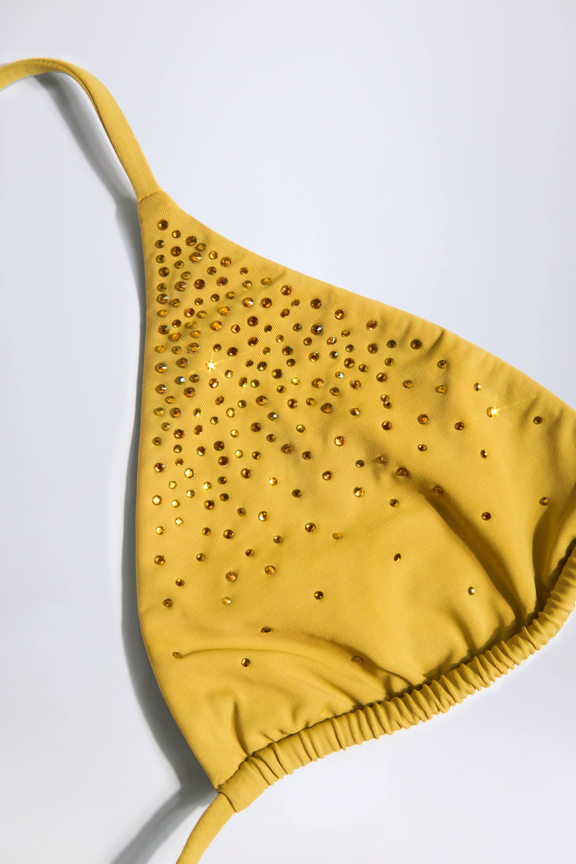 Embellished Triangle Bikini Top in Golden Yellow