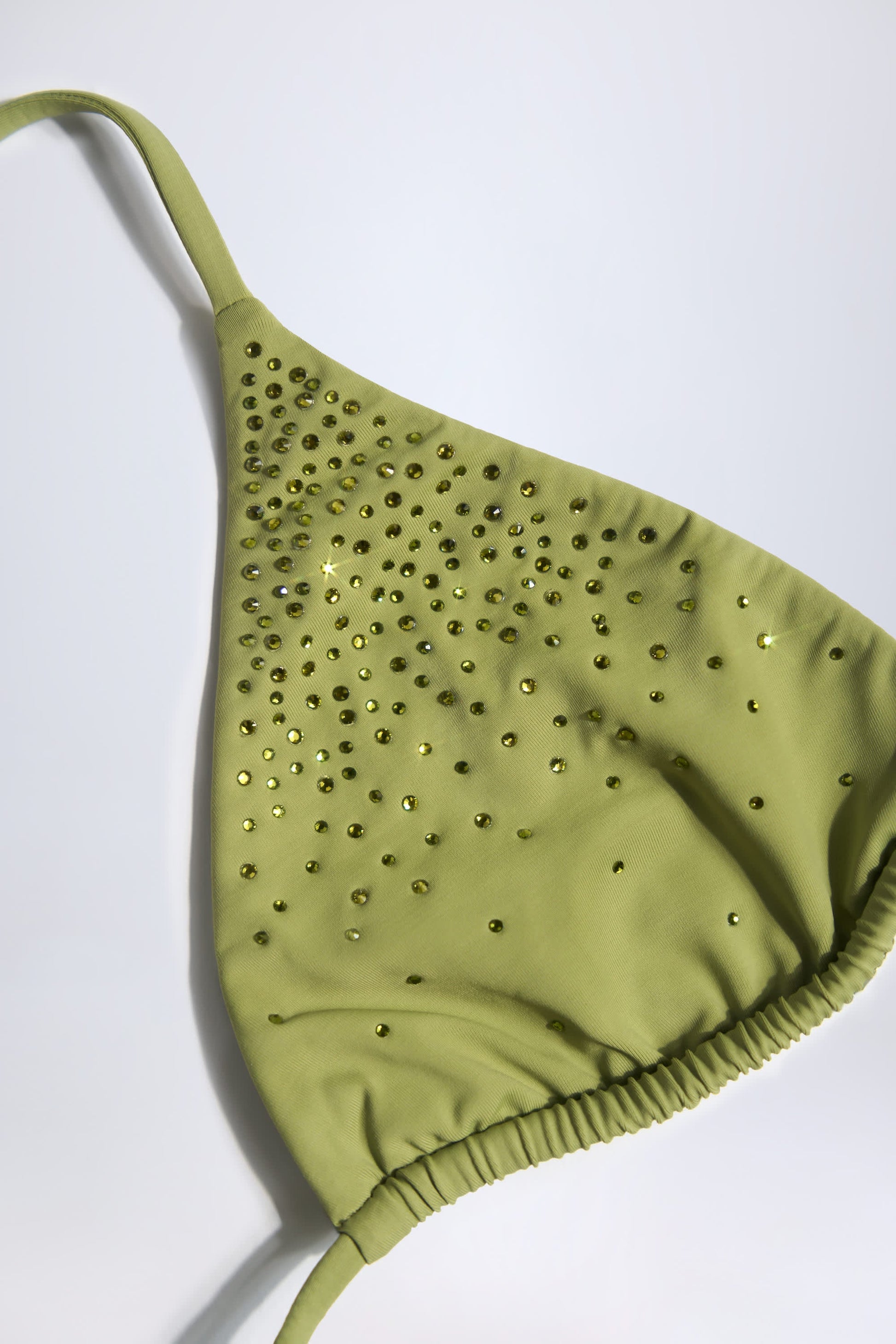 Embellished Triangle Bikini Top in Olive Green