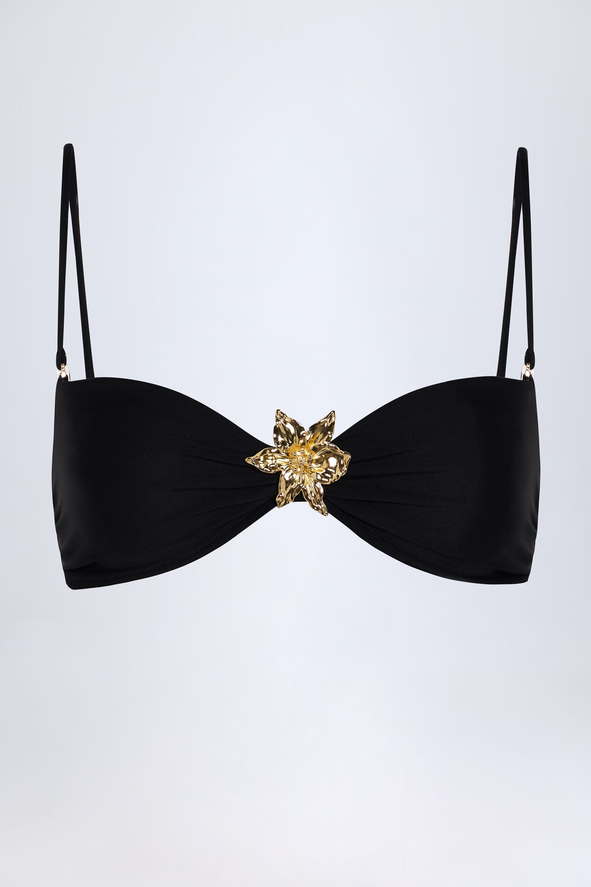 Hardware-Detail Halterneck Bikini Top in Black