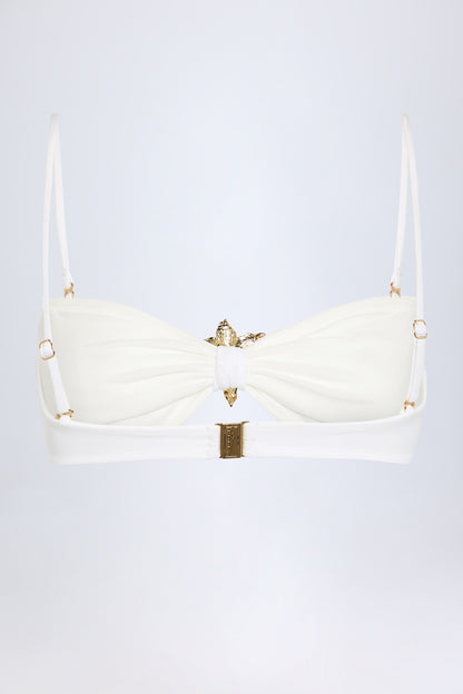 Hardware-Detail Halterneck Bikini Top in White