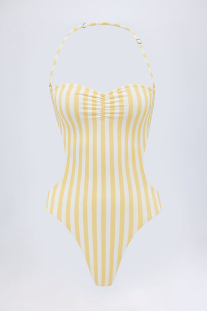 Cut-Out Halterneck Swimsuit in Lemon