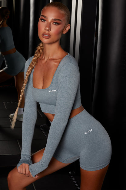 Motion Seamless Long Sleeve Crop Top in Blue