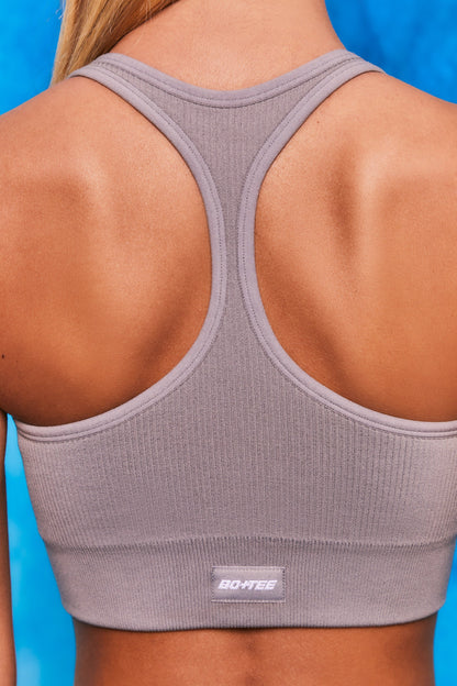 Flex Ribbed Zip Front Crop Top in Dark Grey