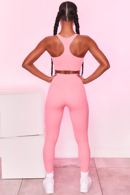 Ribbed Plunge Neck Sports Bra in Coral