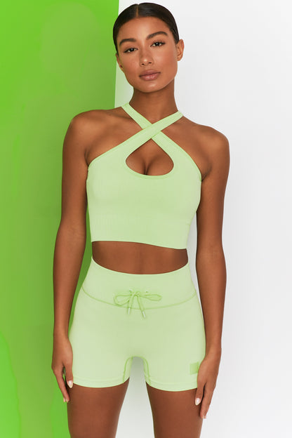 Ribbed Halter Crop Top in Lime