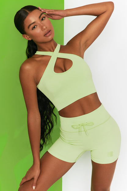 Ribbed Halter Crop Top in Lime