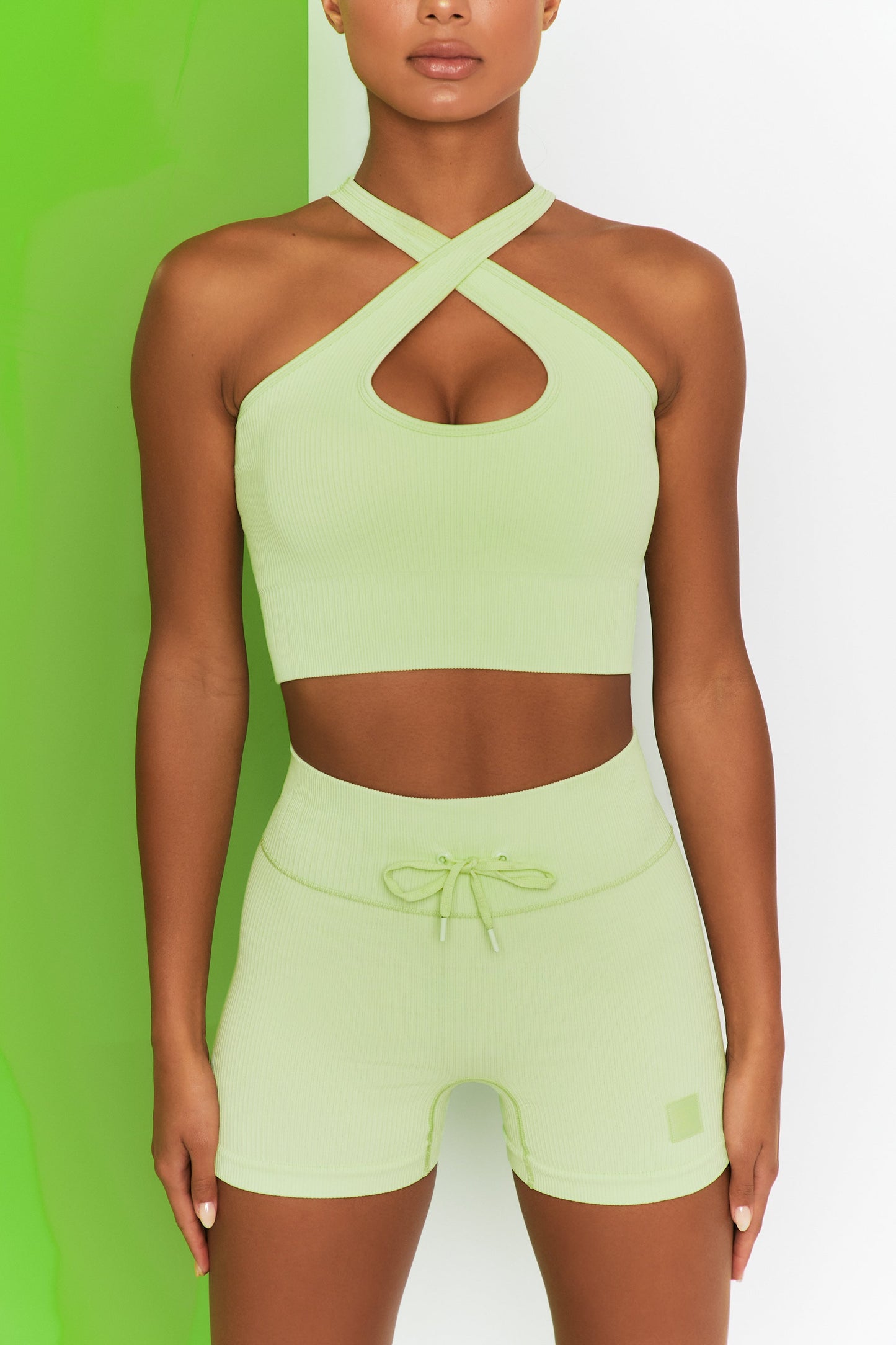 Ribbed Halter Crop Top in Lime
