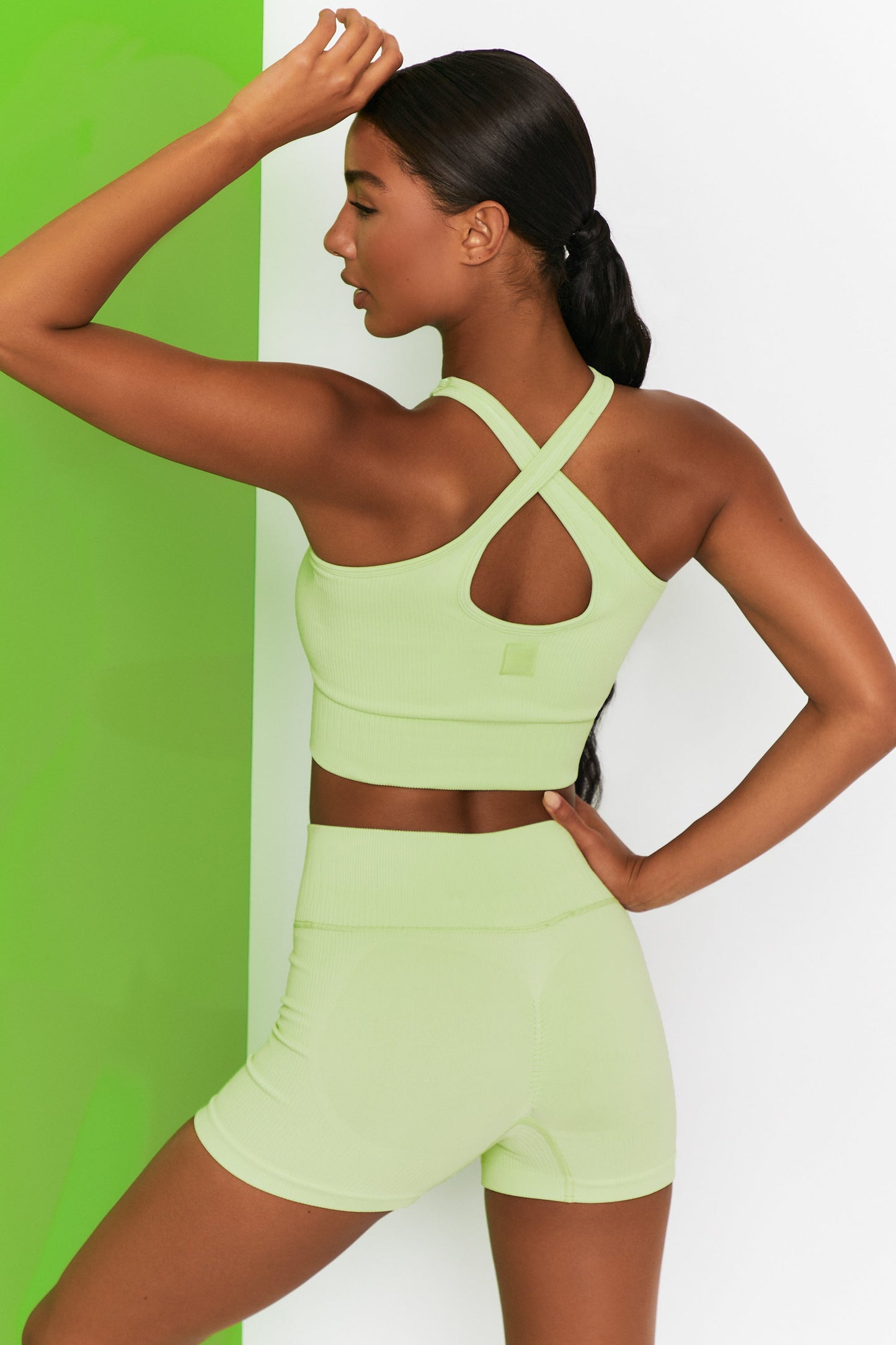 Ribbed Halter Crop Top in Lime