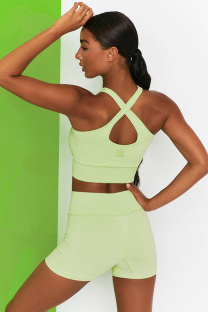 Ribbed Halter Crop Top in Lime