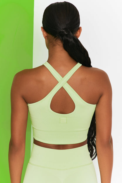 Ribbed Halter Crop Top in Lime