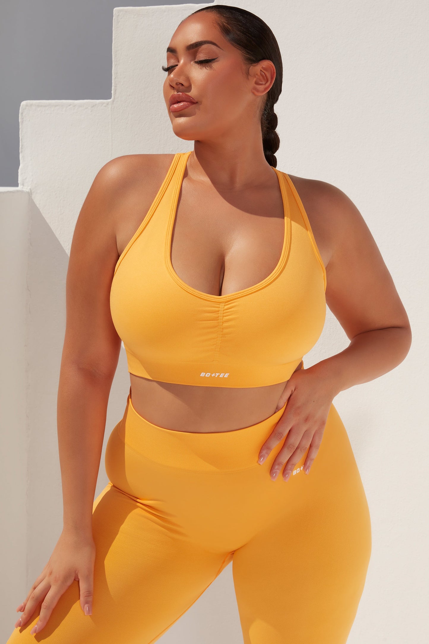 Cross Back Strap Sports Bra in Light Orange