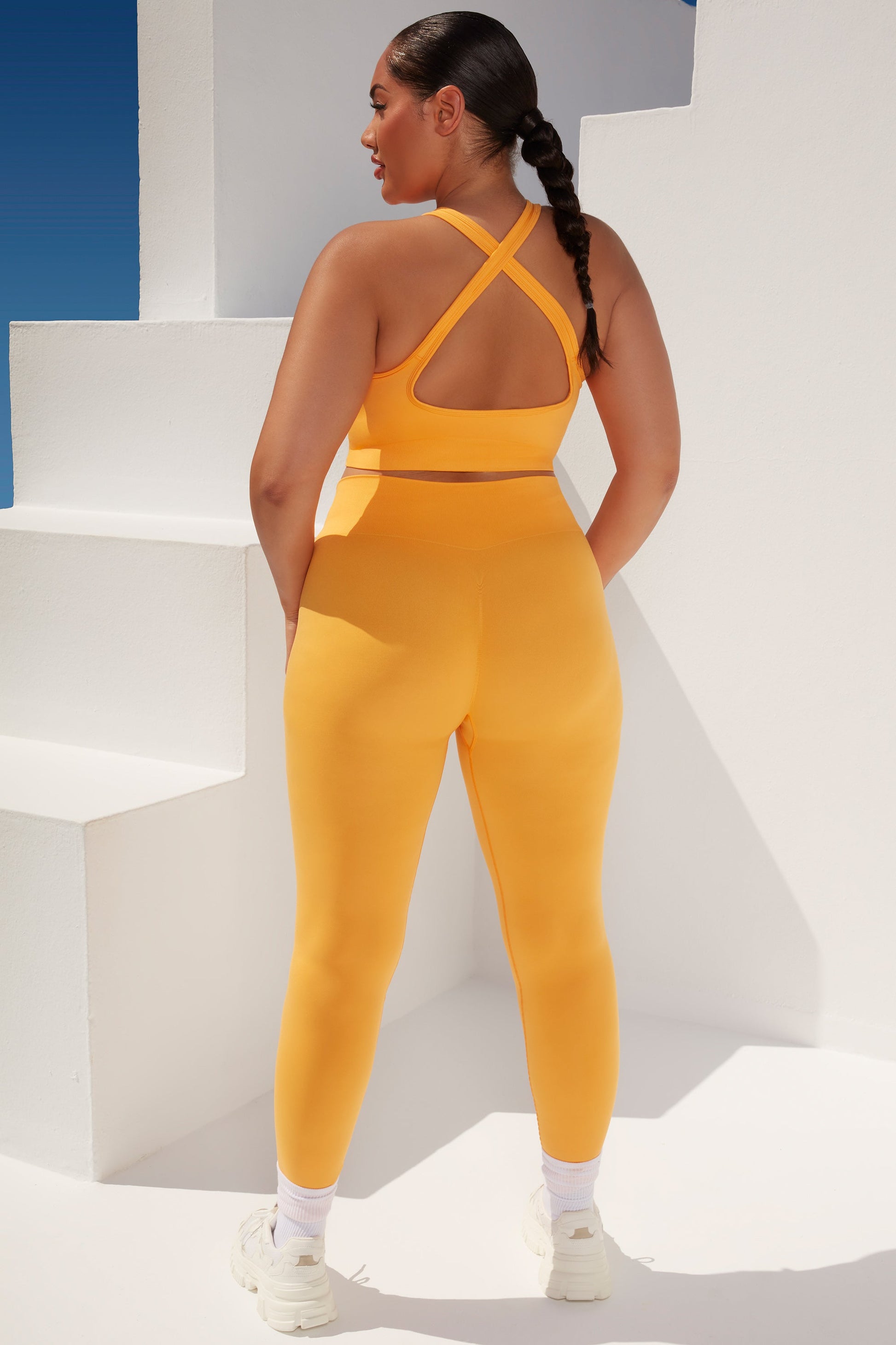 Cross Back Strap Sports Bra in Light Orange