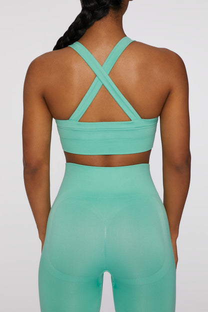 Cross Back Sports Bra in Turquoise