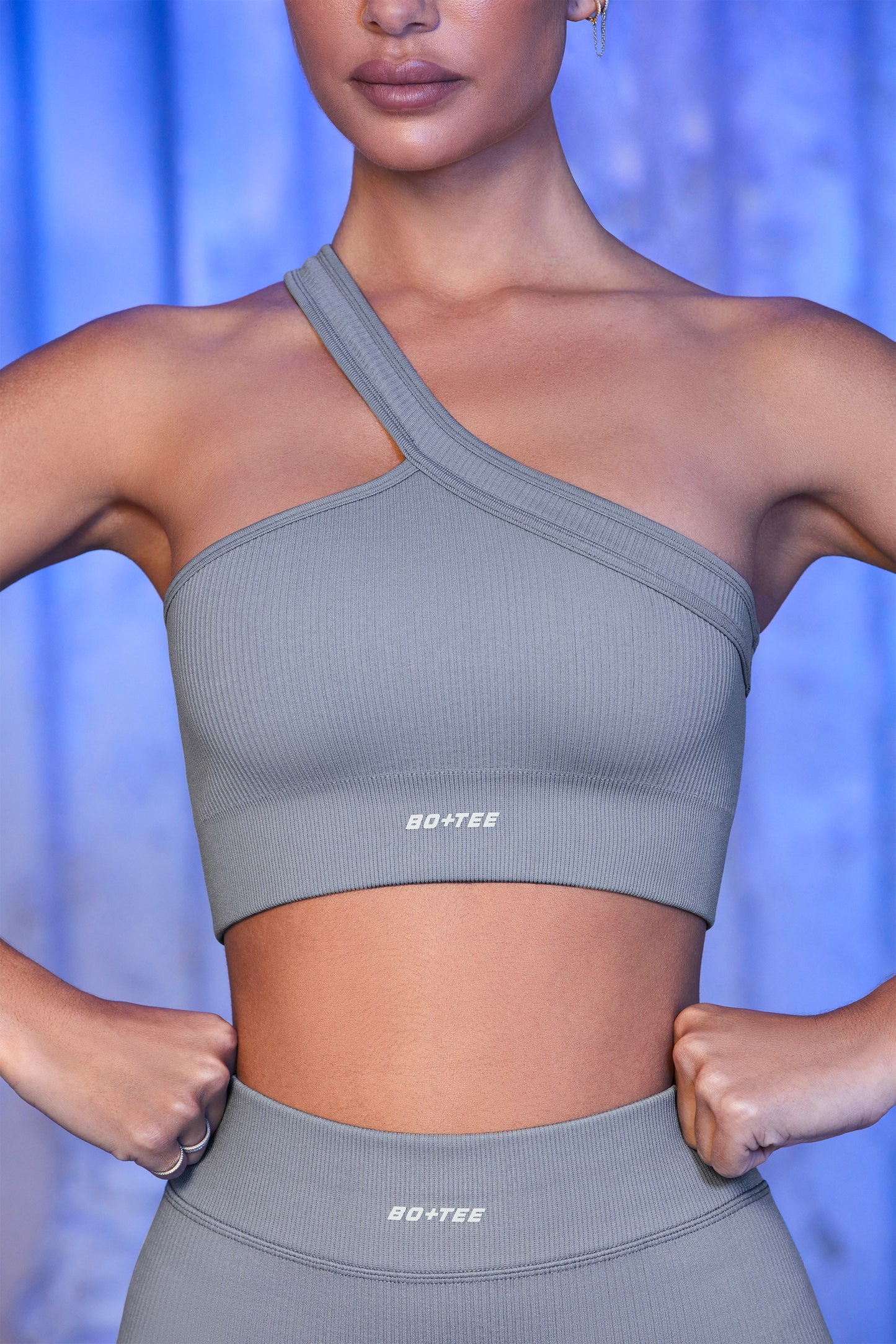 One Shoulder Sports Bra in Grey