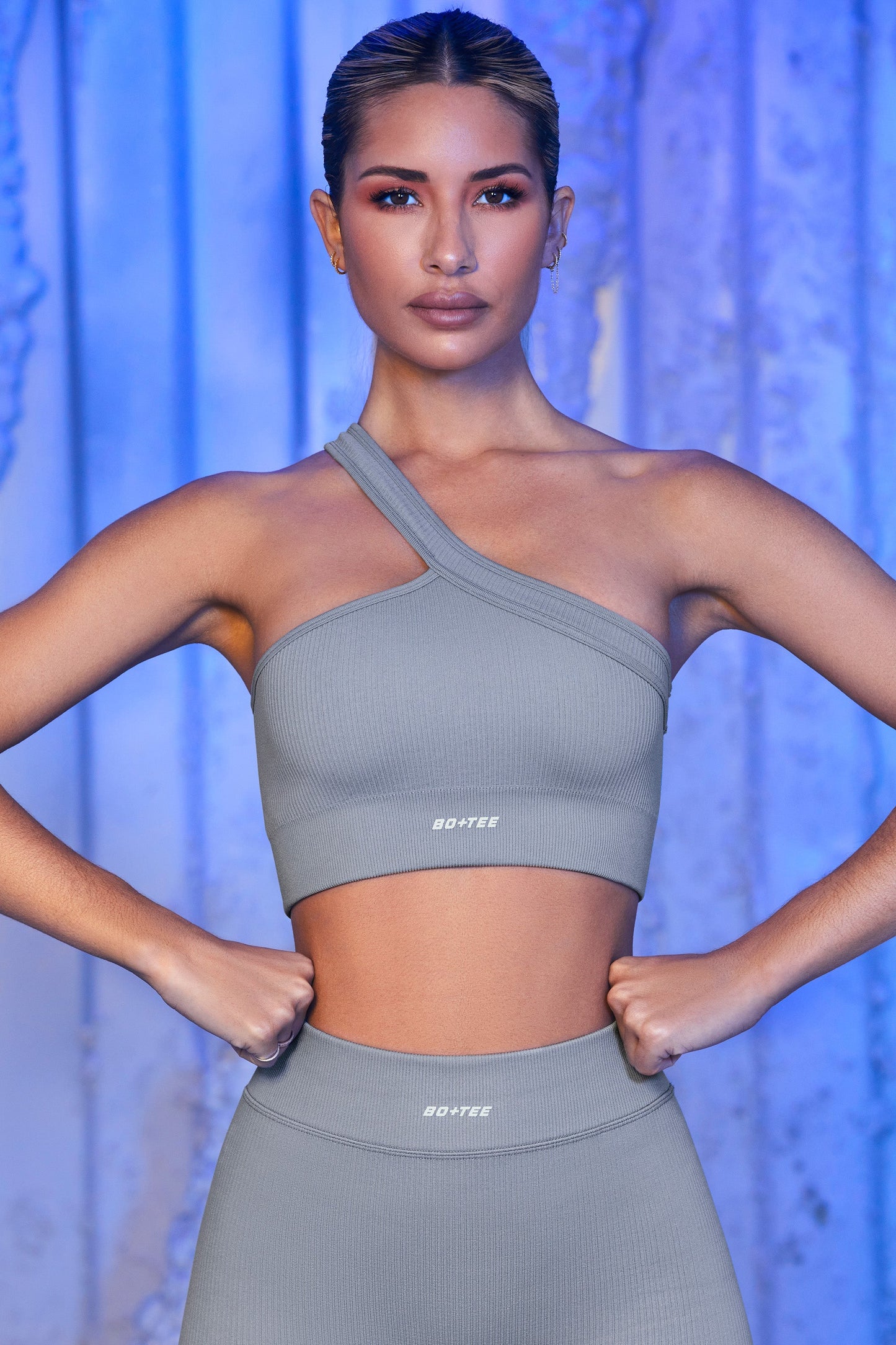 One Shoulder Sports Bra in Grey