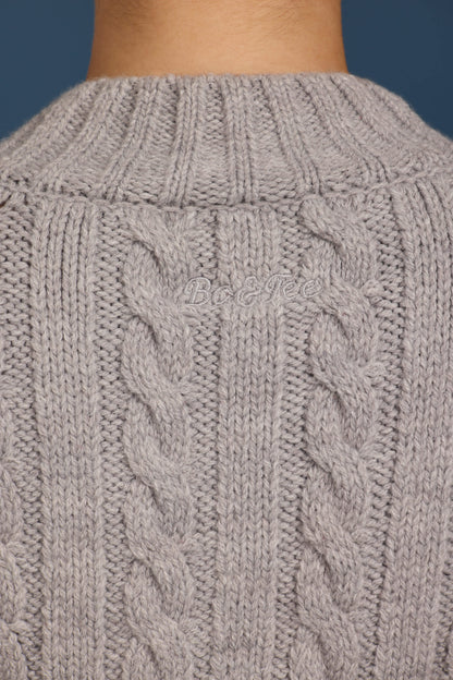 Cable-Knit Cropped Cardigan in Grey Marl
