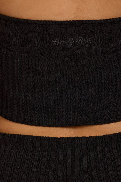 Cable-Knit Halterneck Crop Top in Black