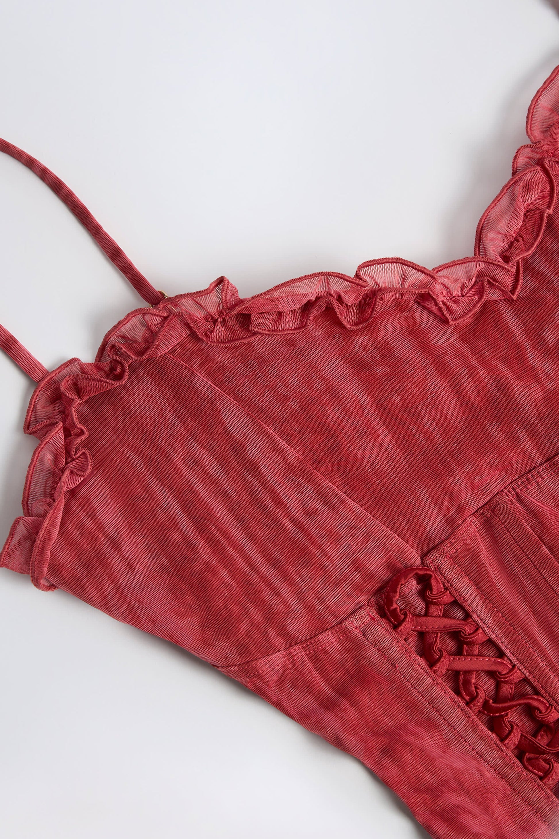 Lace-Up Ruffled Flared Jumpsuit in Red Print