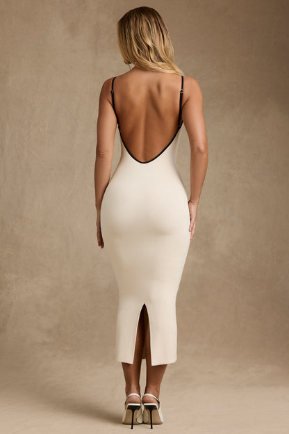 Modal Contrast-Trim Backless Midaxi Dress in Ivory