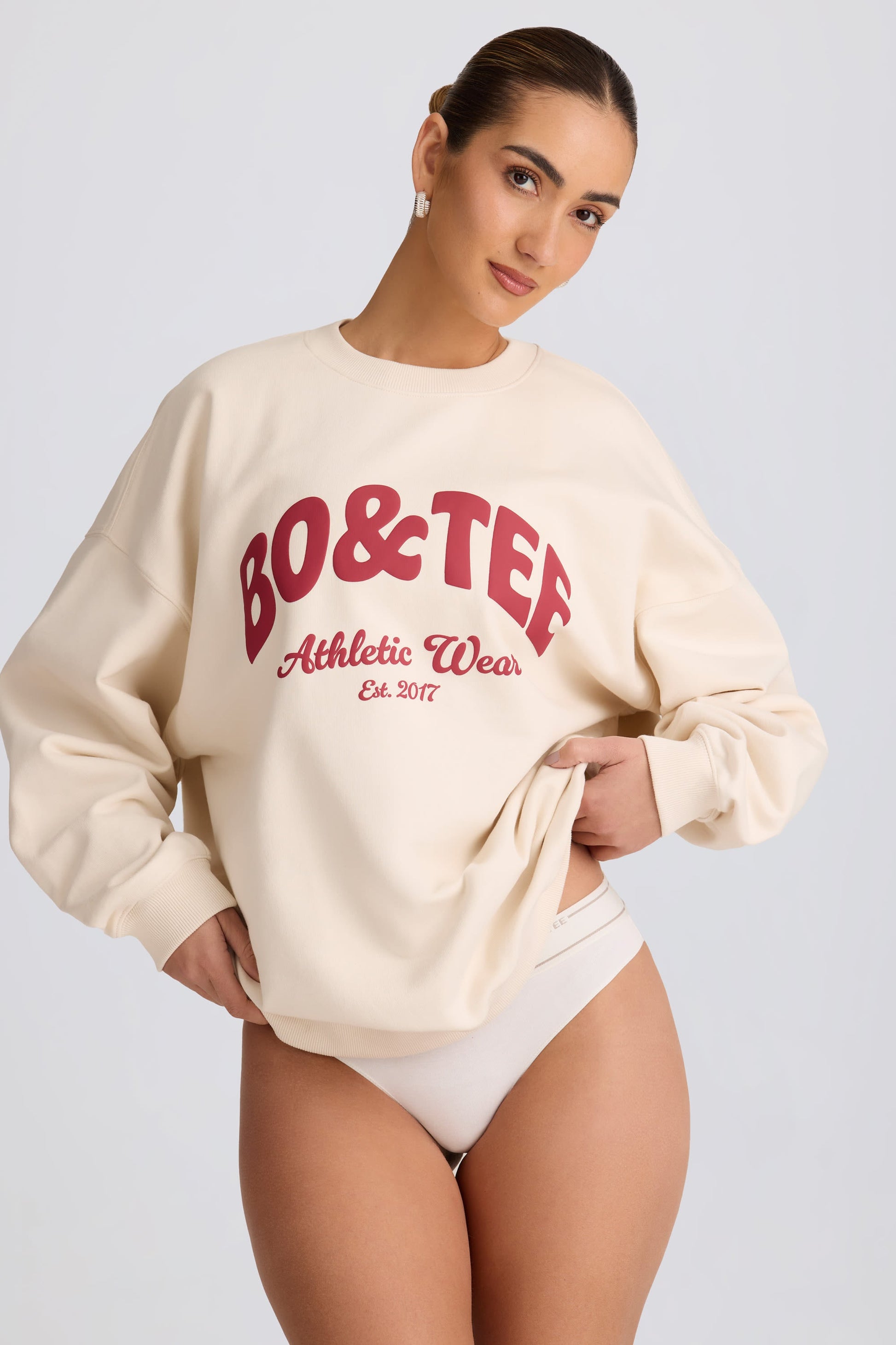 Oversized Crew-Neck Sweatshirt in Ecru